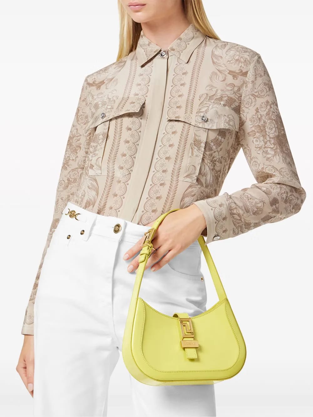 Greca-detail leather shoulder bag