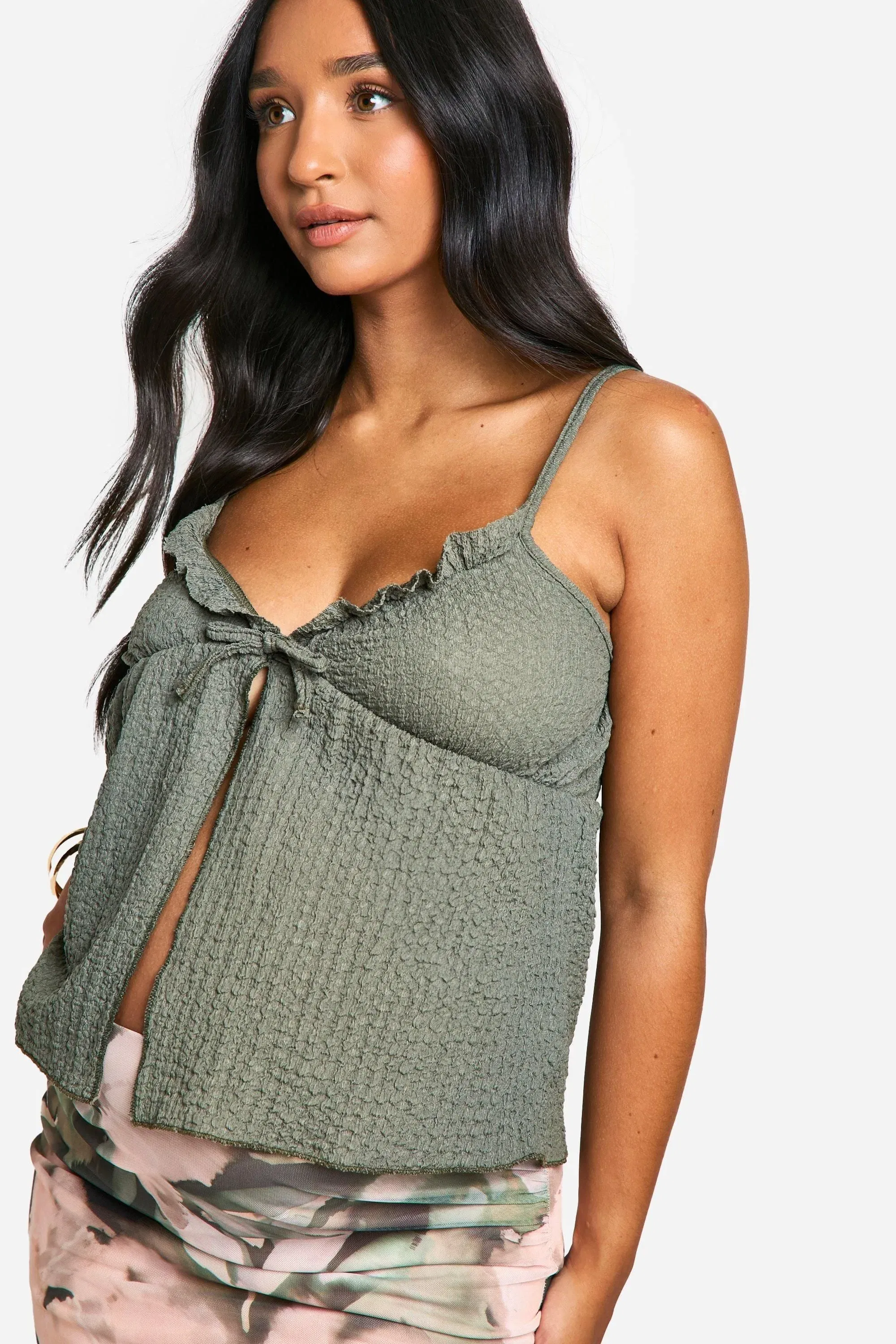 Maternity Textured Strappy Frill Top
