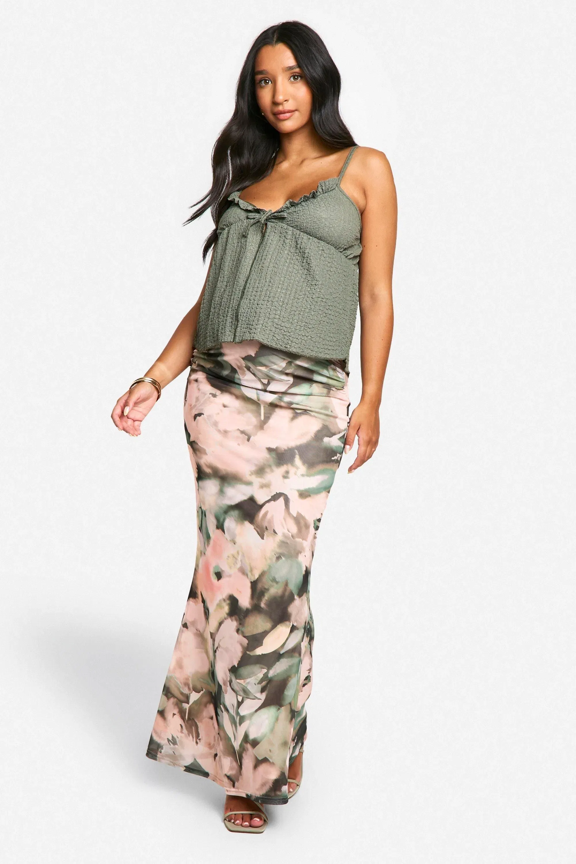 Maternity Textured Strappy Frill Top