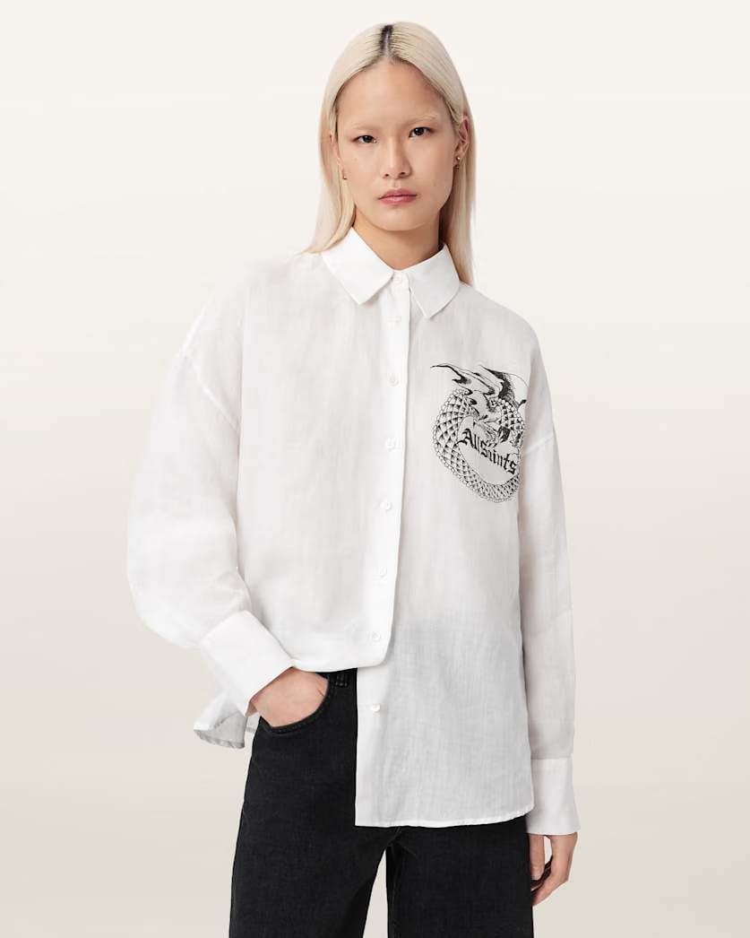 AllSaints Sparrow Printed Linen Shirt Women's White Women's
