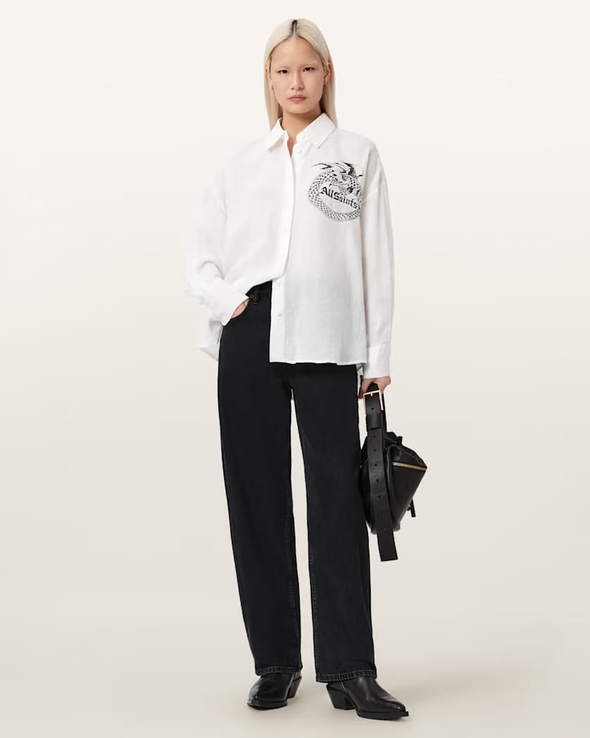AllSaints Sparrow Printed Linen Shirt Women's White Women's