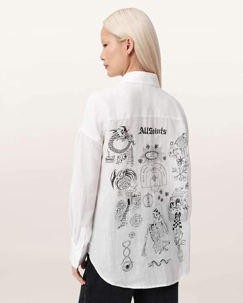 AllSaints Sparrow Printed Linen Shirt Women's White Women's