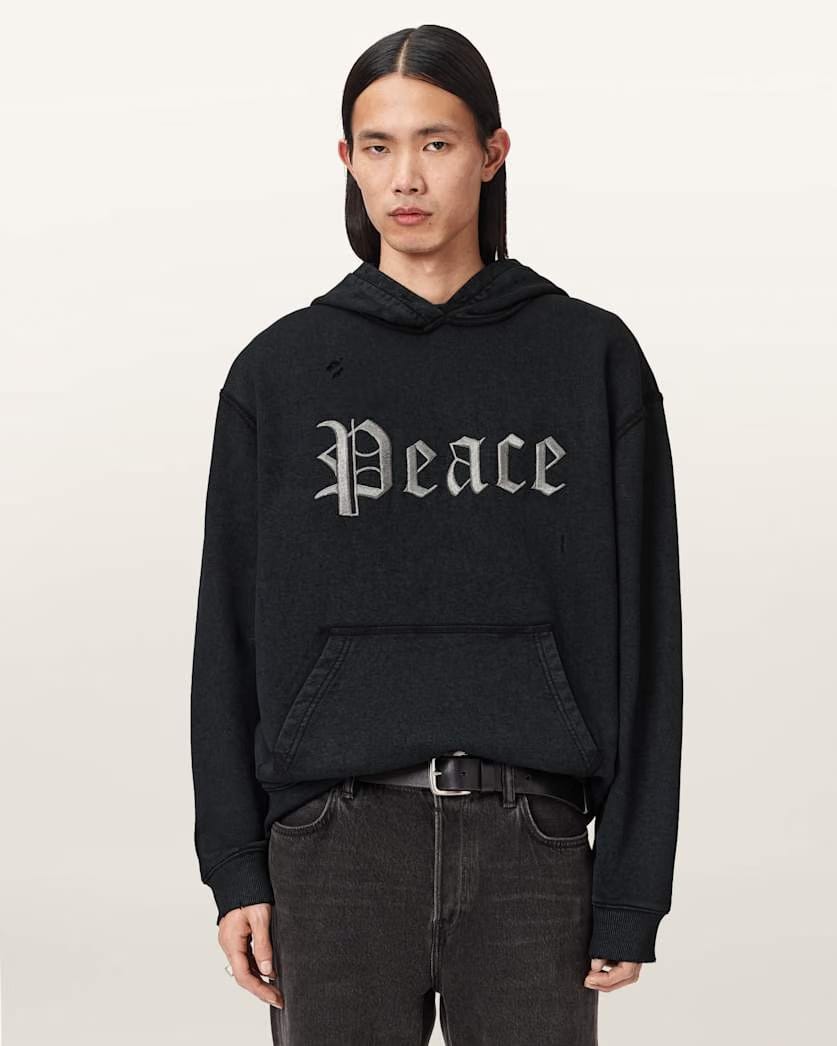 AllSaints Utopia Embroidered Boxy Hoodie Washed Black