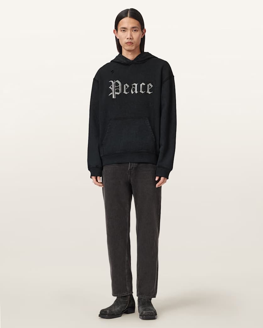 AllSaints Utopia Embroidered Boxy Hoodie Washed Black