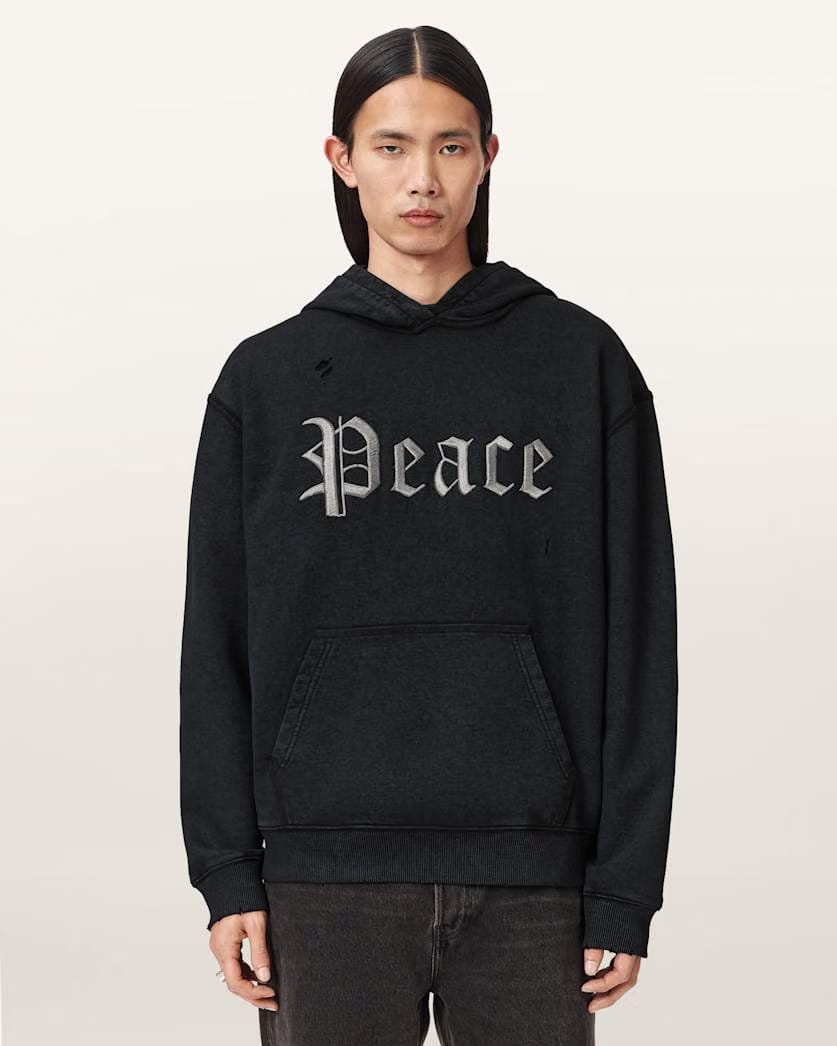 AllSaints Utopia Embroidered Boxy Hoodie Washed Black