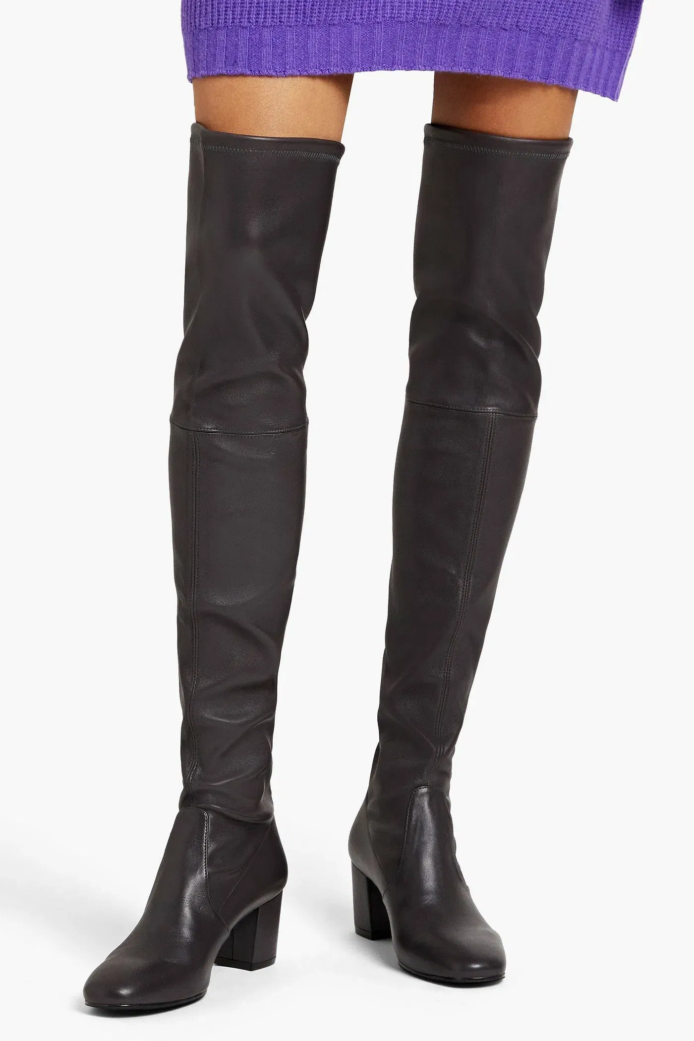Stuart Weitzman Genna 60 Leather Thigh Boots Dark Gray Women's