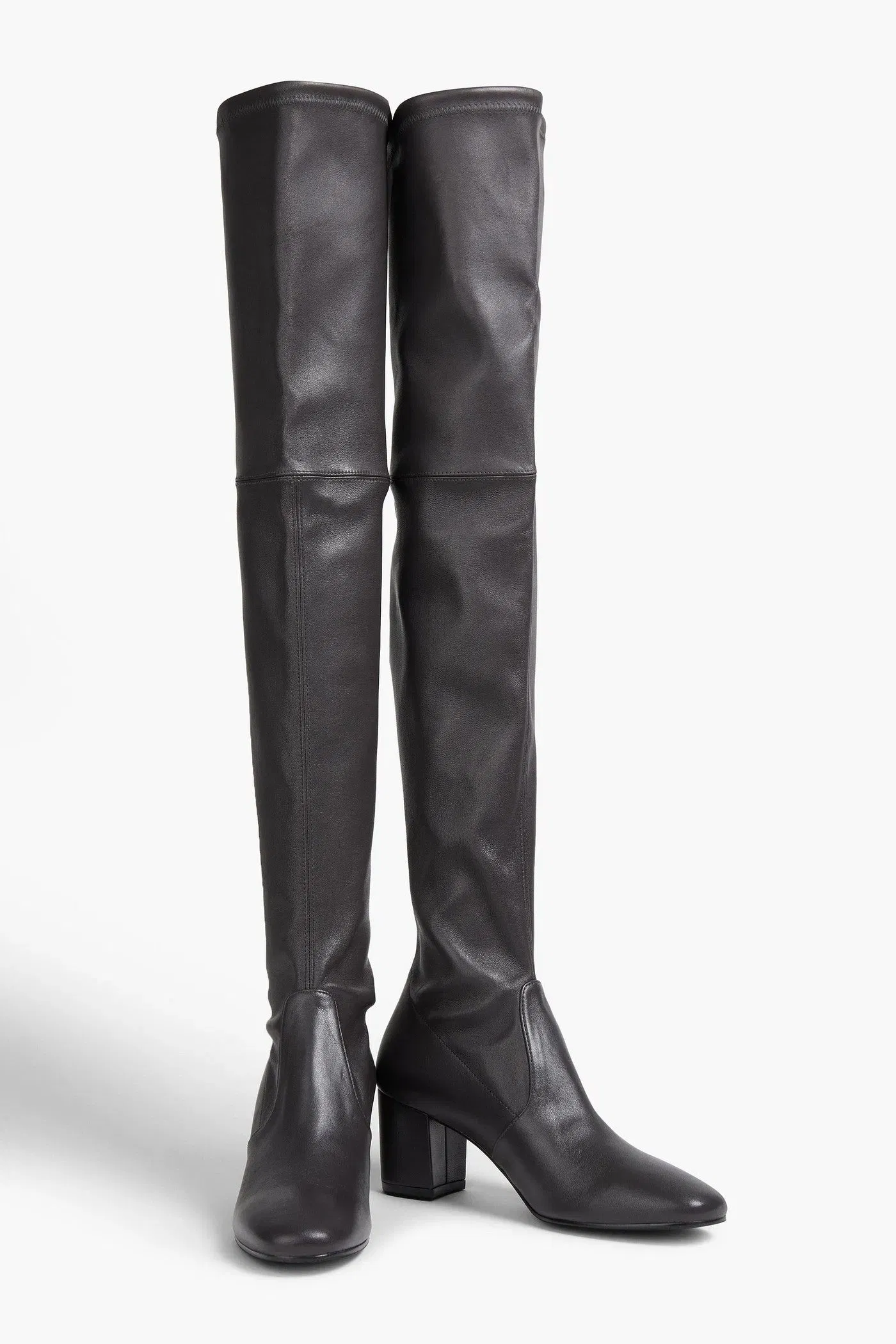 Stuart Weitzman Genna 60 Leather Thigh Boots Dark Gray Women's