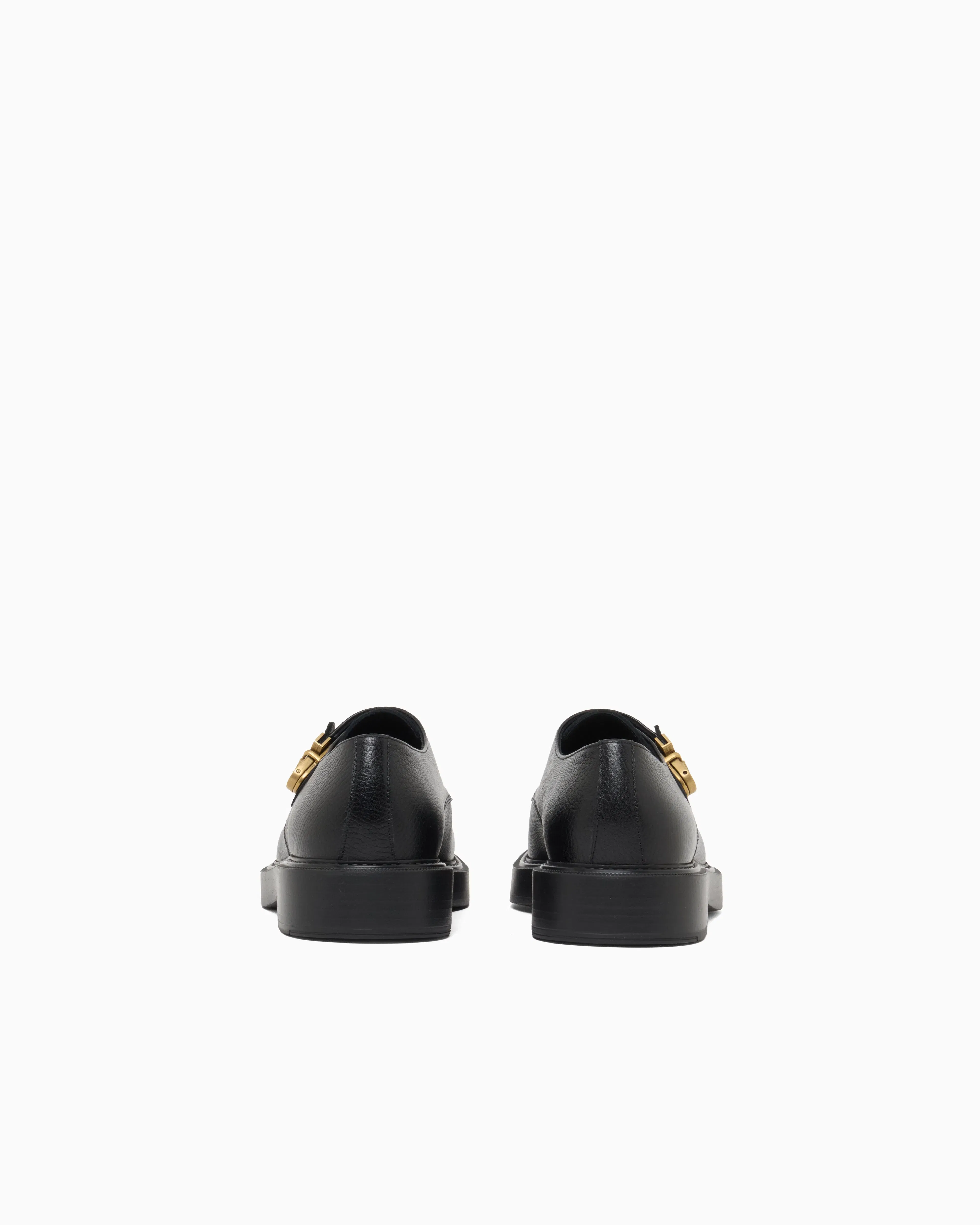 Emporio Armani Icon Pebbled Leather Chunky Monk Straps Black