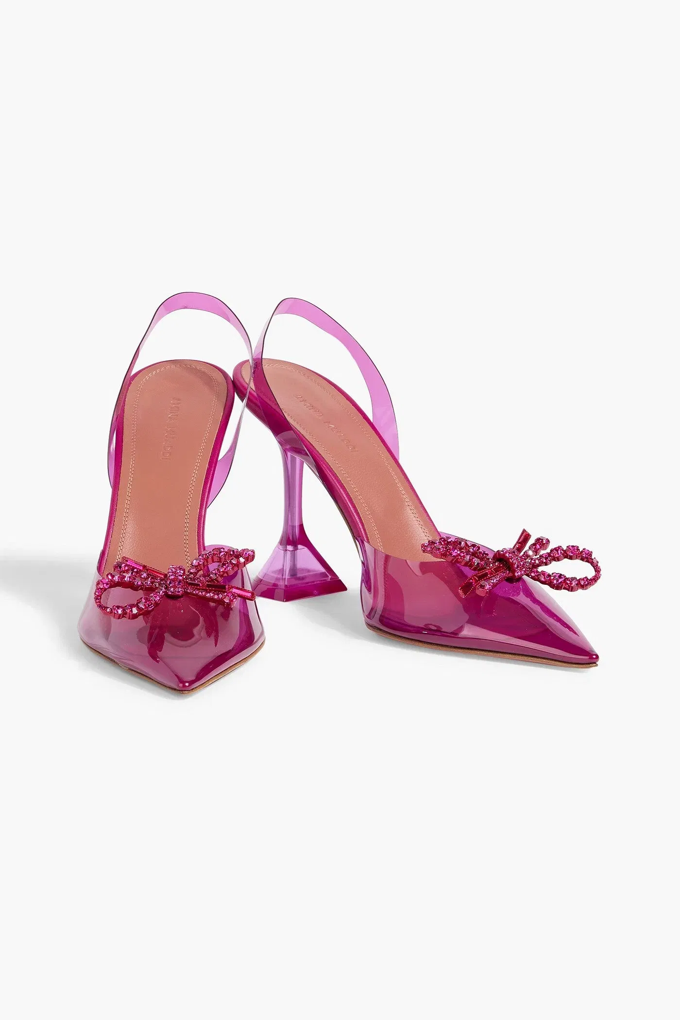 Amina Muaddi Rosie Crystal-Embellished Bow-Detailed Pvc Slingback Pumps Magenta Women's
