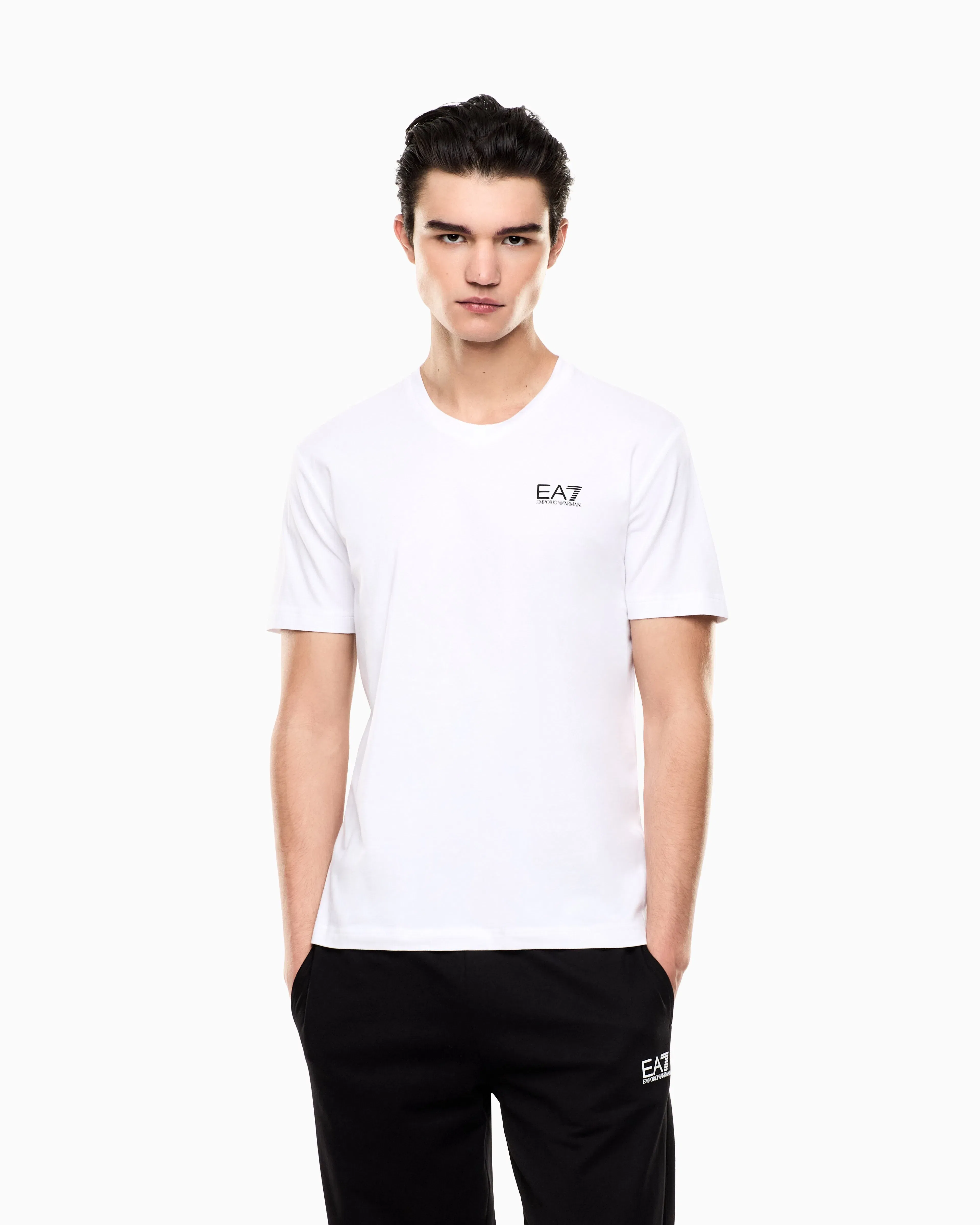 EA7 Core Identity stretch cotton jersey V-neck T-shirt