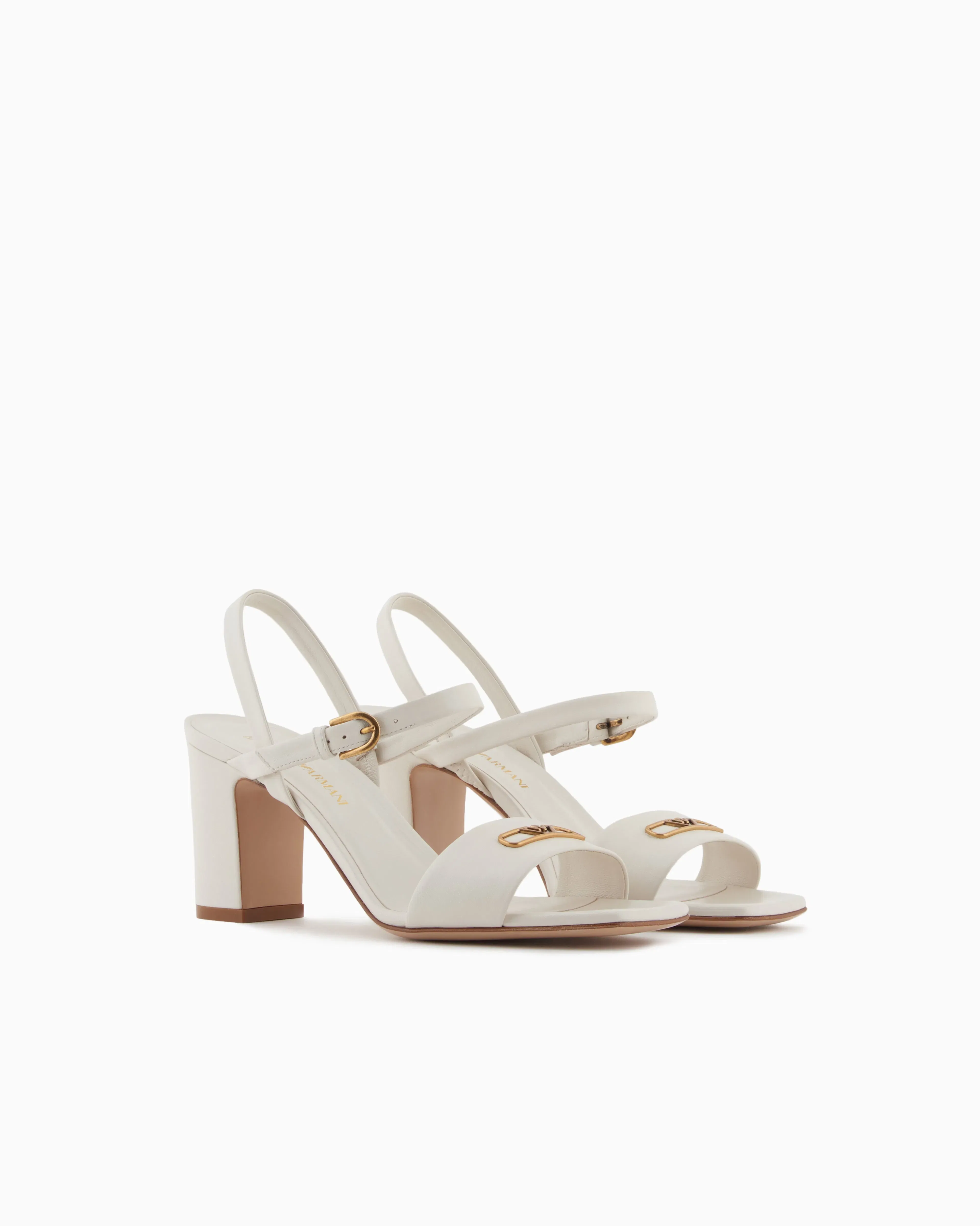 Emporio Armani Nappa-Leather Heeled Sandals With Eagle Plate White