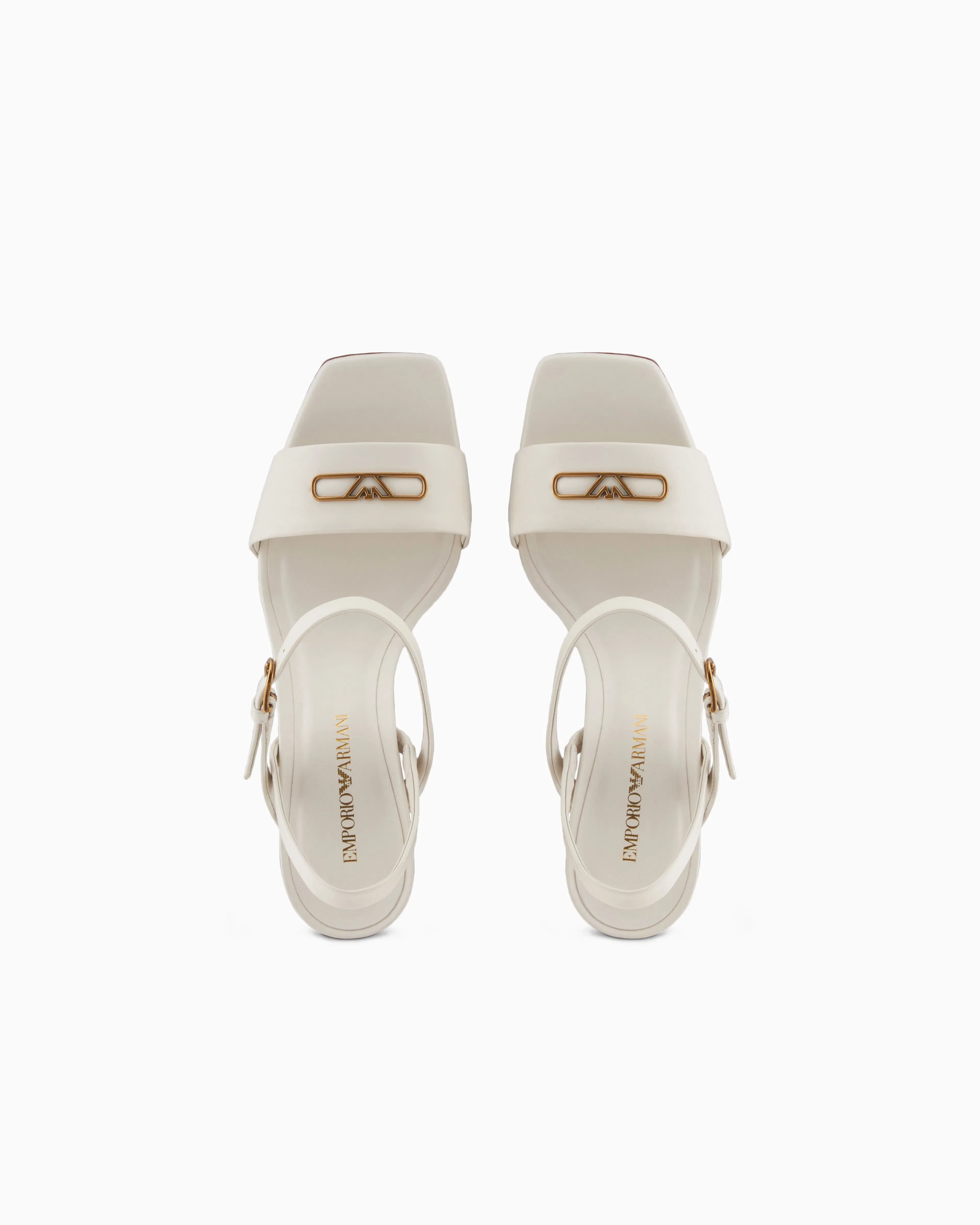 Emporio Armani Nappa-Leather Heeled Sandals With Eagle Plate White