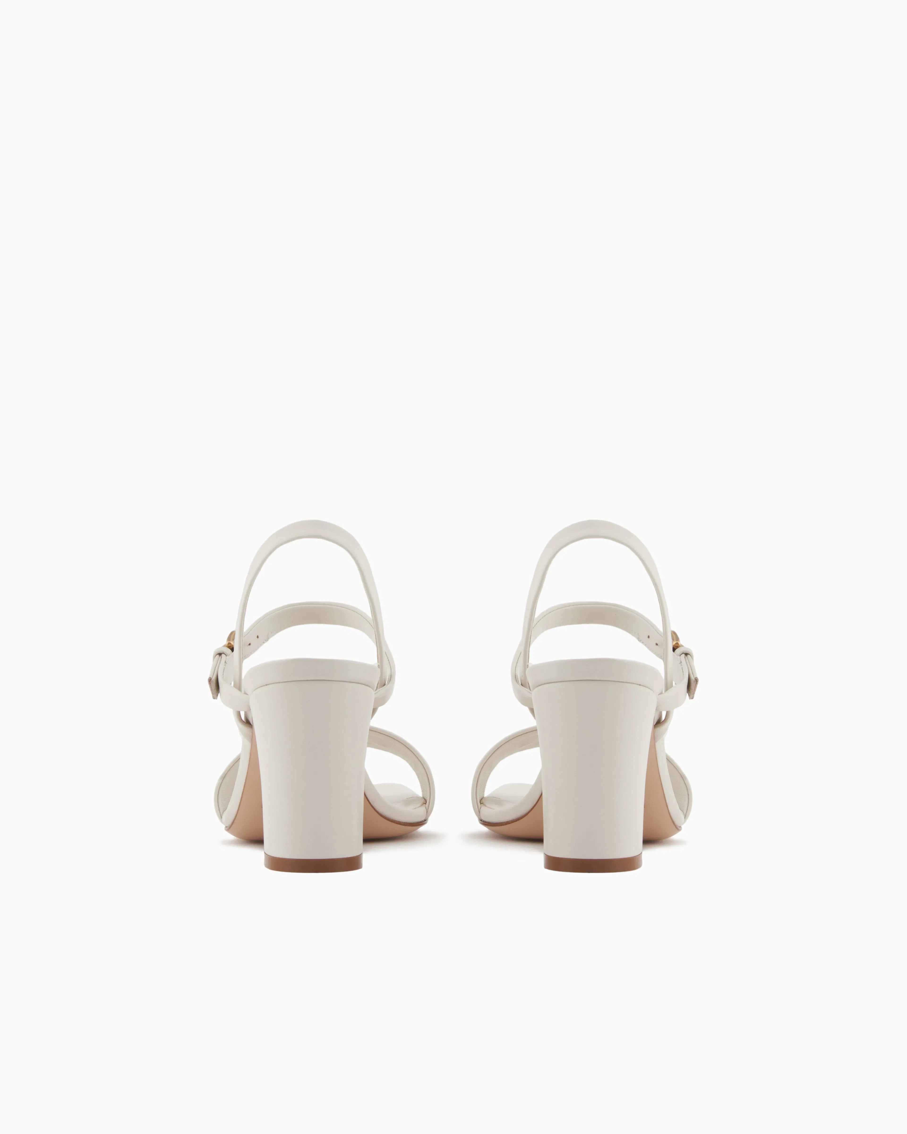 Emporio Armani Nappa-Leather Heeled Sandals With Eagle Plate White