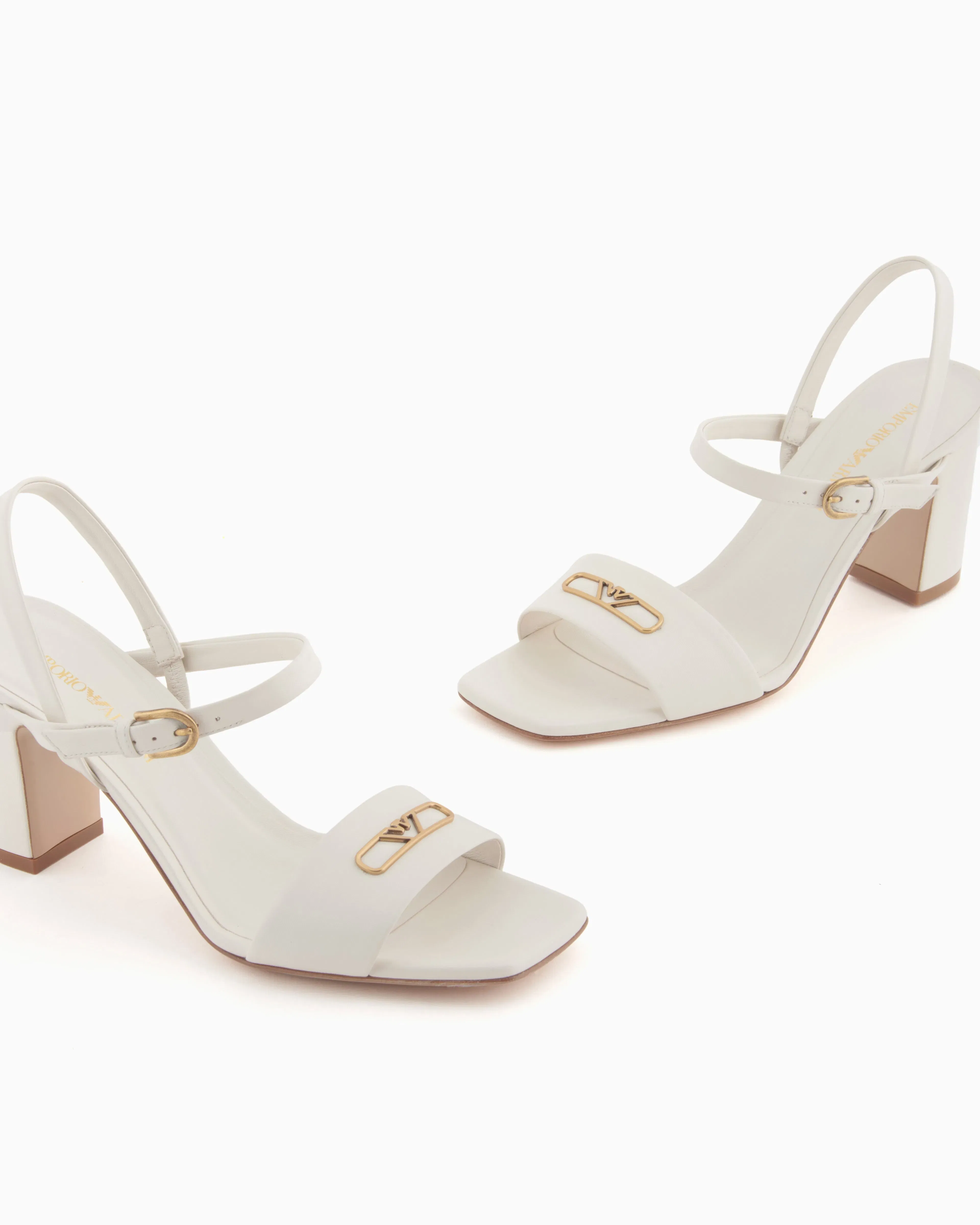 Emporio Armani Nappa-Leather Heeled Sandals With Eagle Plate White