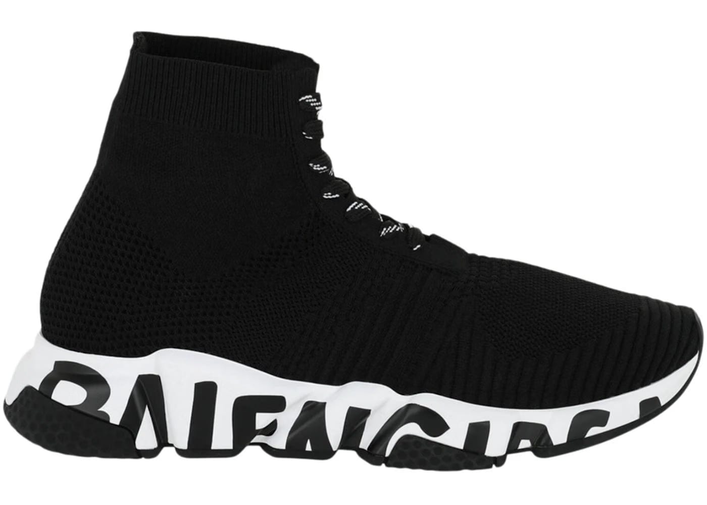 Balenciaga Speed Lace Up Graffiti Recycled Knit Graffiti Black White