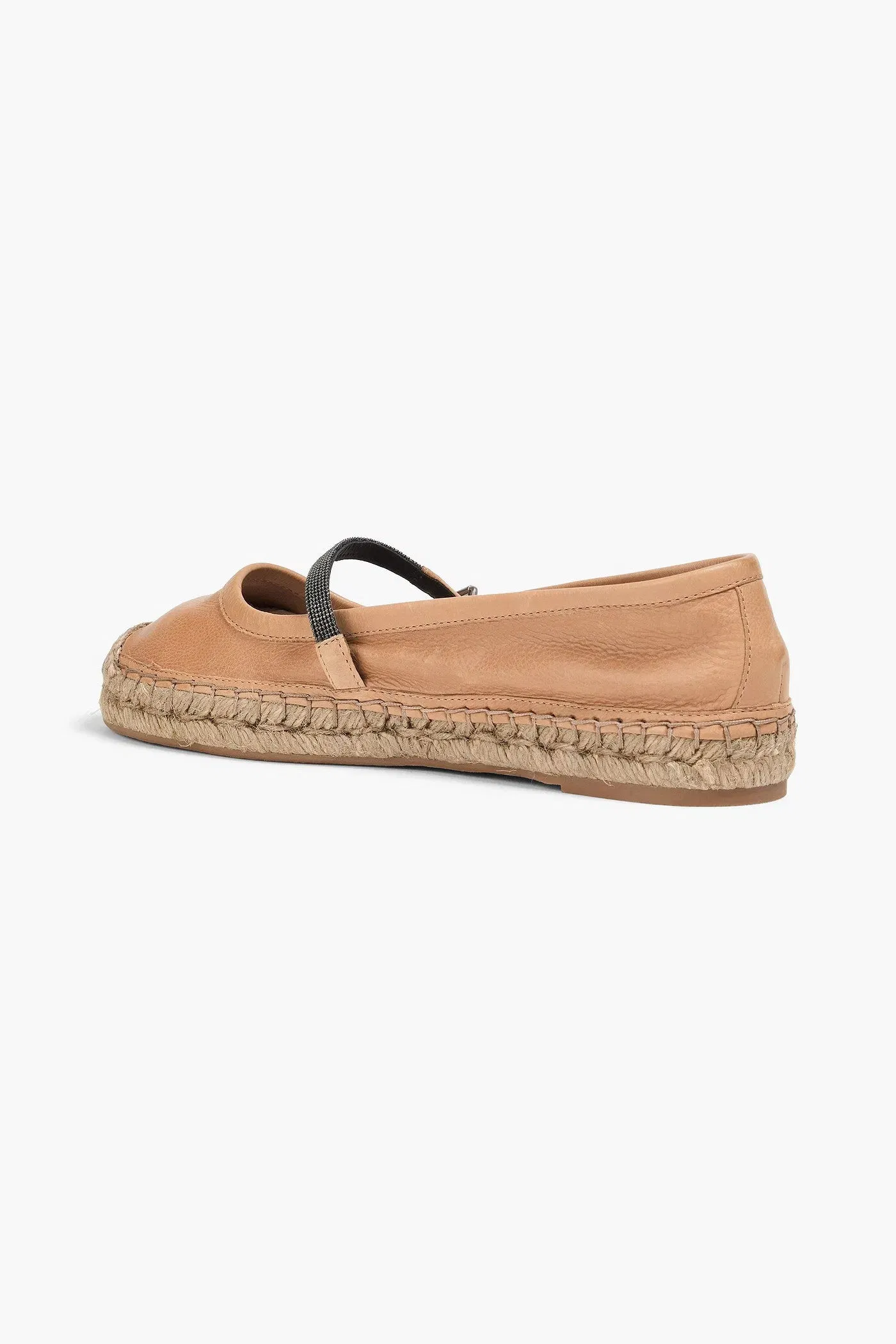 Brunello Cucinelli Bead-Embellished Leather Espadrilles Tan Women's