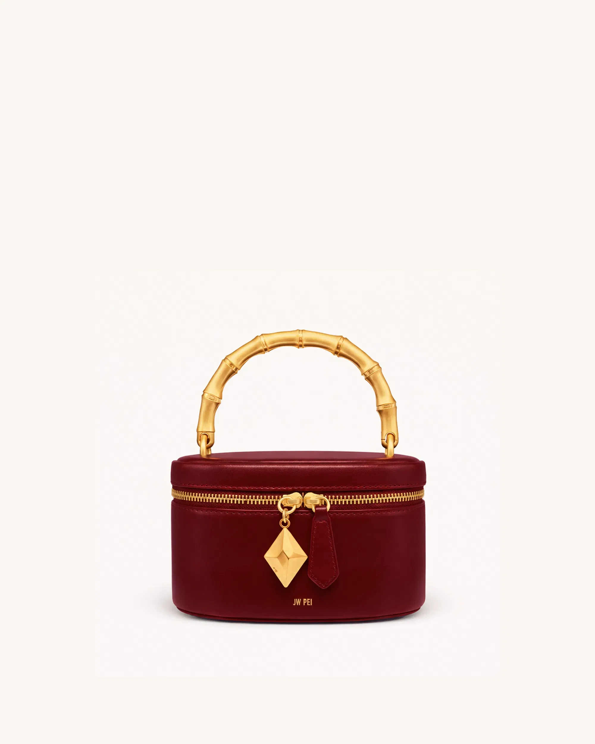 Natalie Metal Geometric Pendant Handle Bag - Burgundy