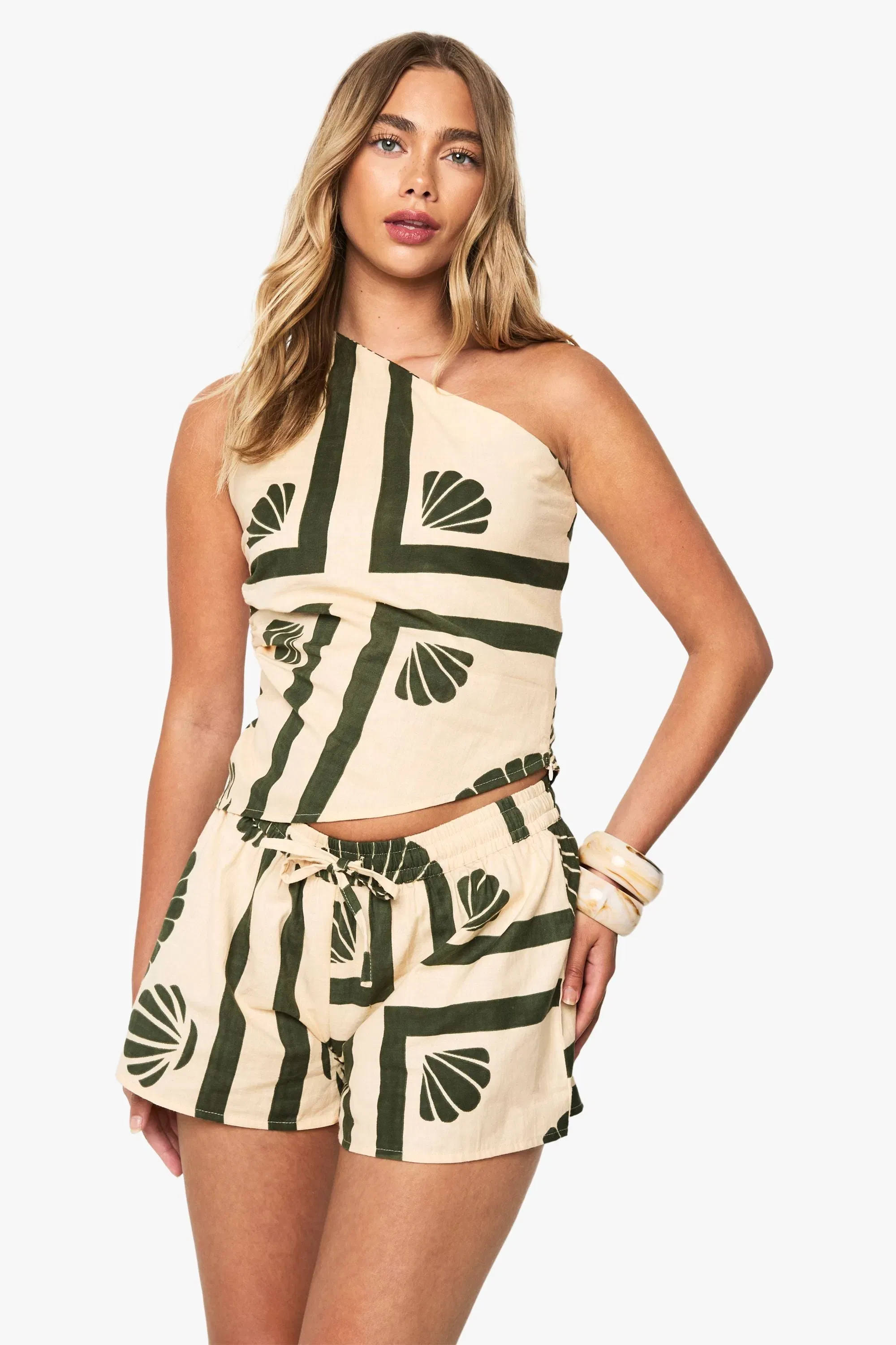 Shell Print Linen Shorts