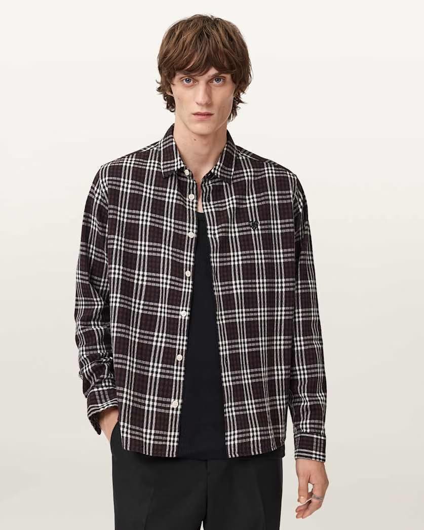 AllSaints Santiago Long Sleeved Check Shirt Brown