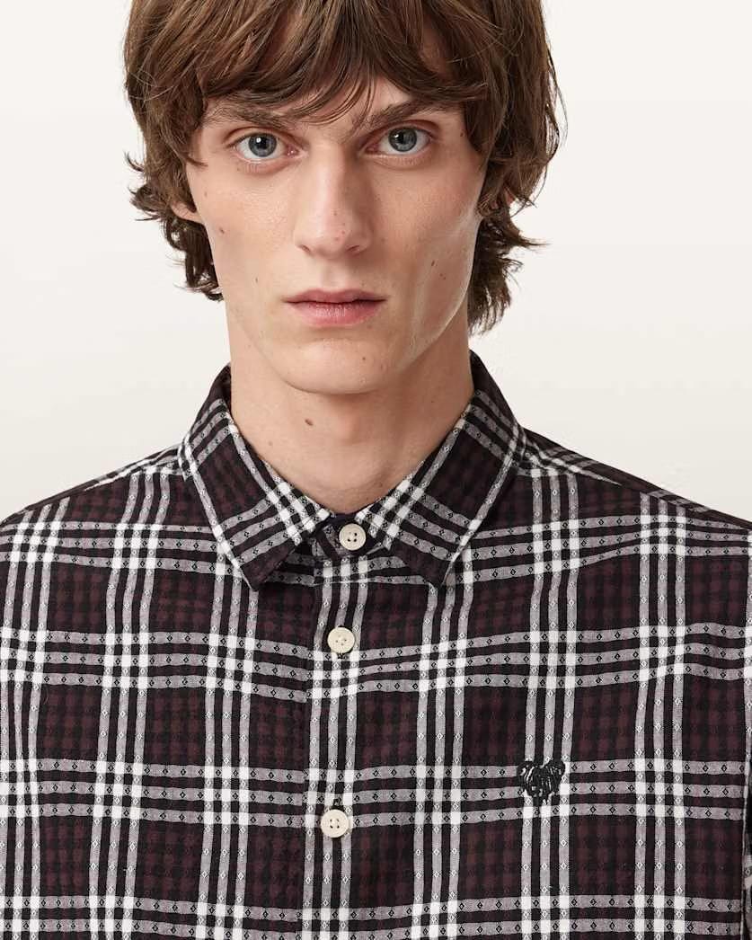 AllSaints Santiago Long Sleeved Check Shirt Brown