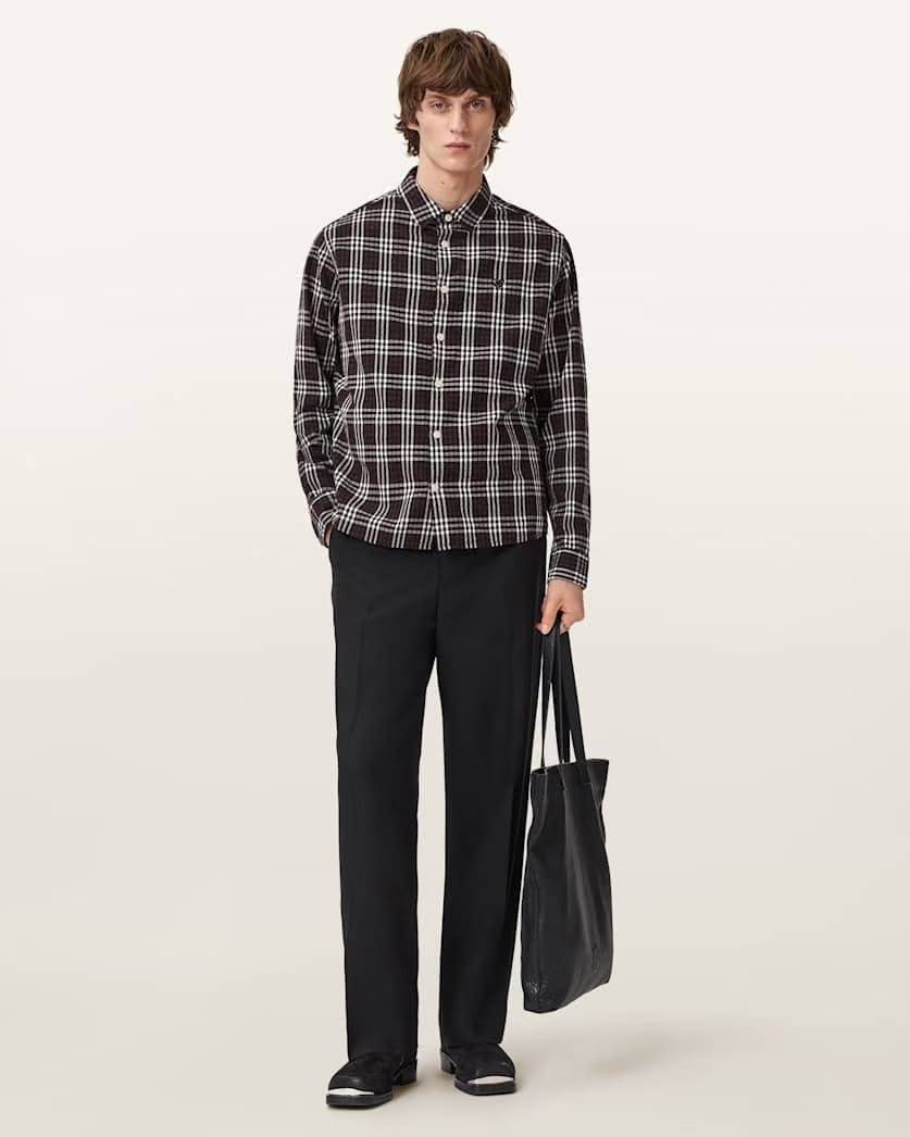 AllSaints Santiago Long Sleeved Check Shirt Brown