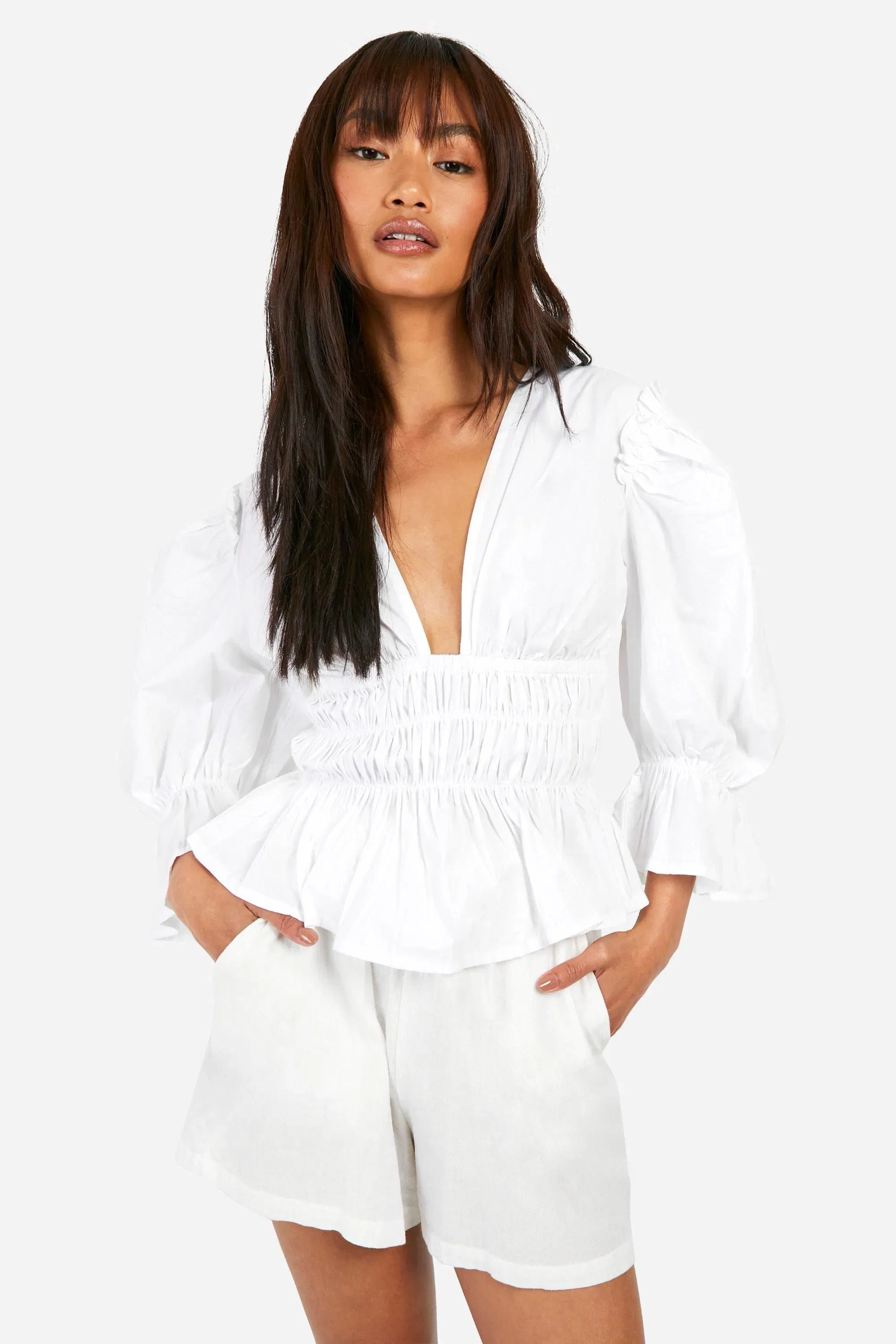 Volume Sleeve Tie Back Cotton Poplin Top