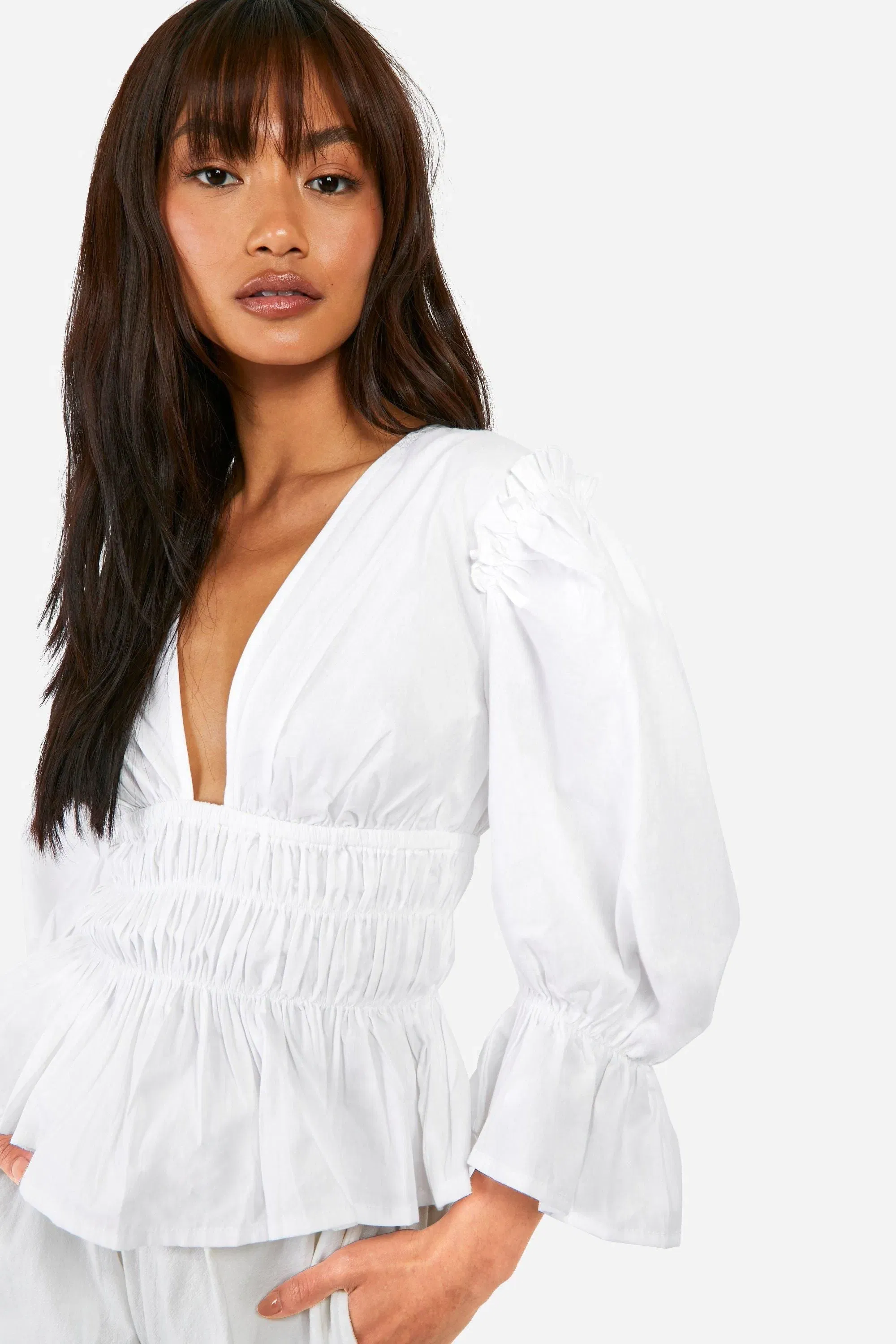 Volume Sleeve Tie Back Cotton Poplin Top