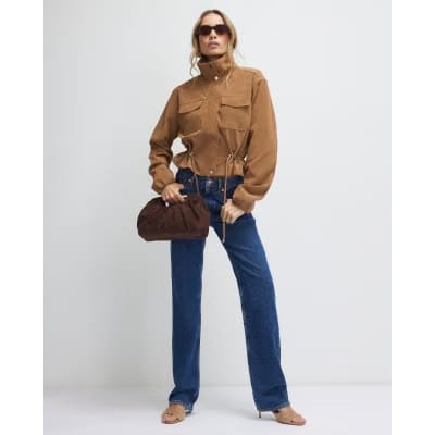 Beige Funnel Neck Drawstring Jacket