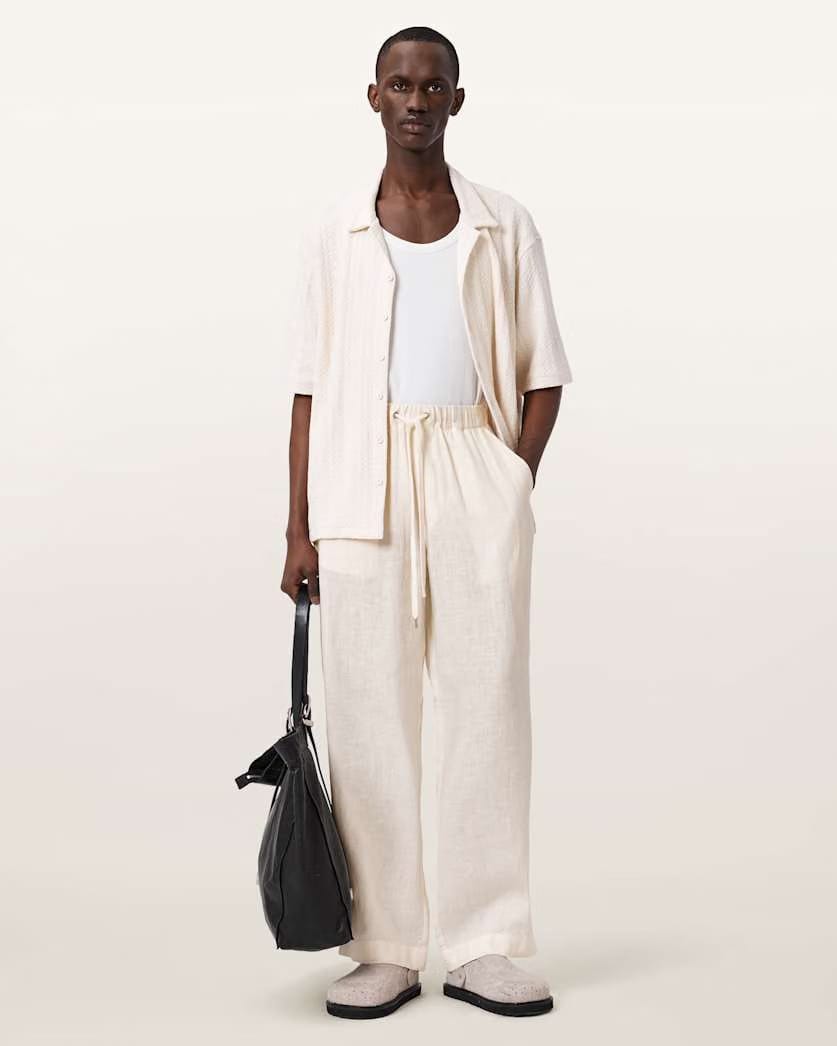 AllSaints Sharp Straight Leg Linen Pants Cottage White