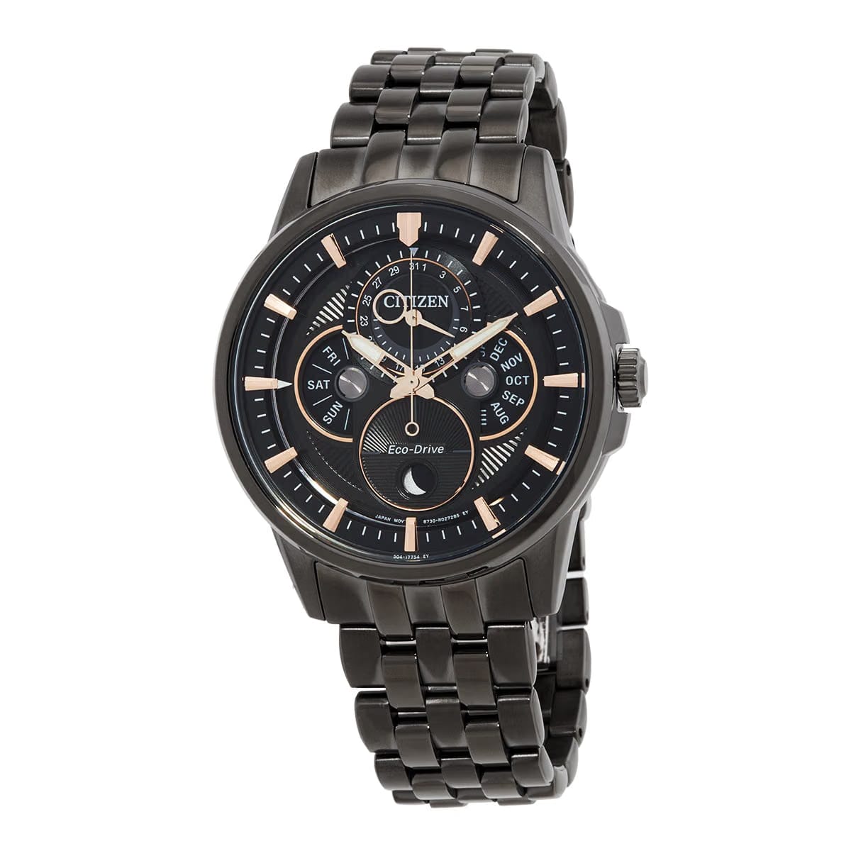 Citizen Calendrier Multifunction Black Dial Black-Plated Mens Watch