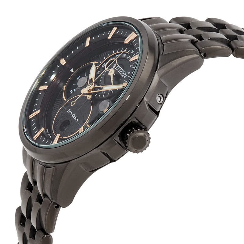Citizen Calendrier Multifunction Black Dial Black-Plated Mens Watch