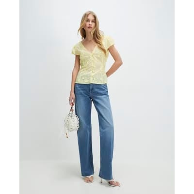 Yellow 3D Floral Embellished Blouse