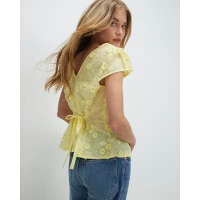 Yellow 3D Floral Embellished Blouse
