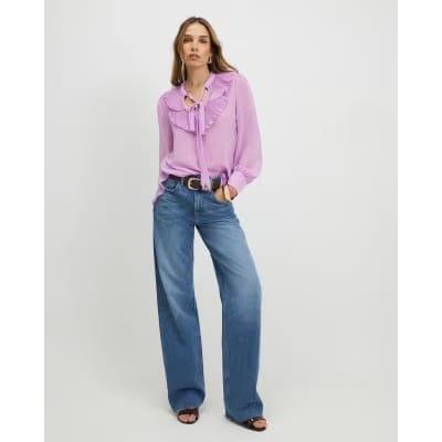 Purple Tie Neck Long Sleeve Blouse