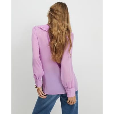 Purple Tie Neck Long Sleeve Blouse