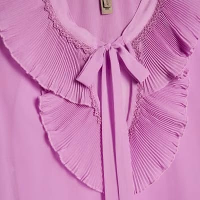 Purple Tie Neck Long Sleeve Blouse