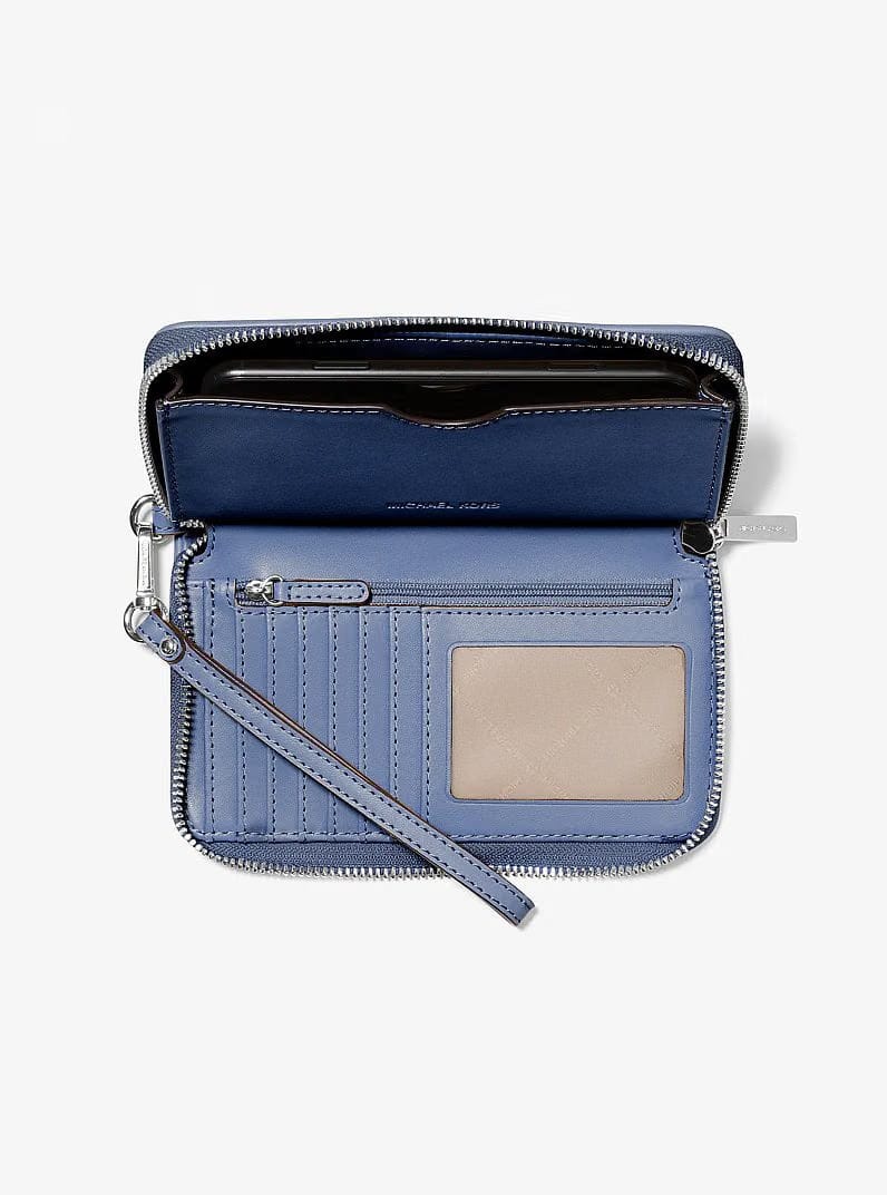 Michael Kors Jet Set Travel Large Logo Jacquard Denim Smartphone Wristlet Denim