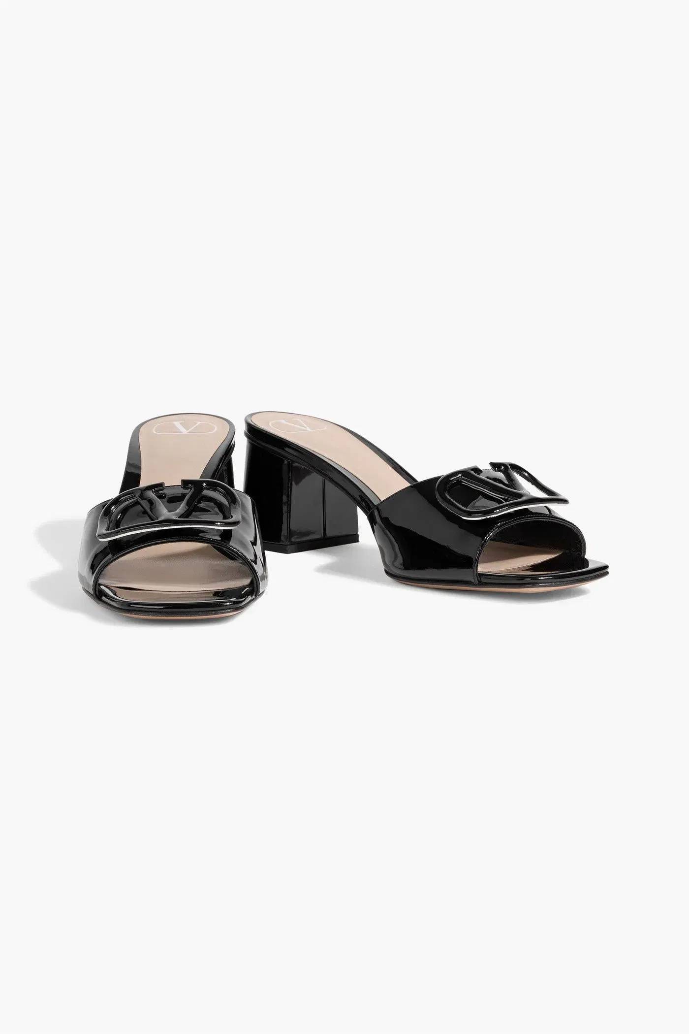 Valentino Garavani Vlogo Signature Patent-Leather Mules Black Women's