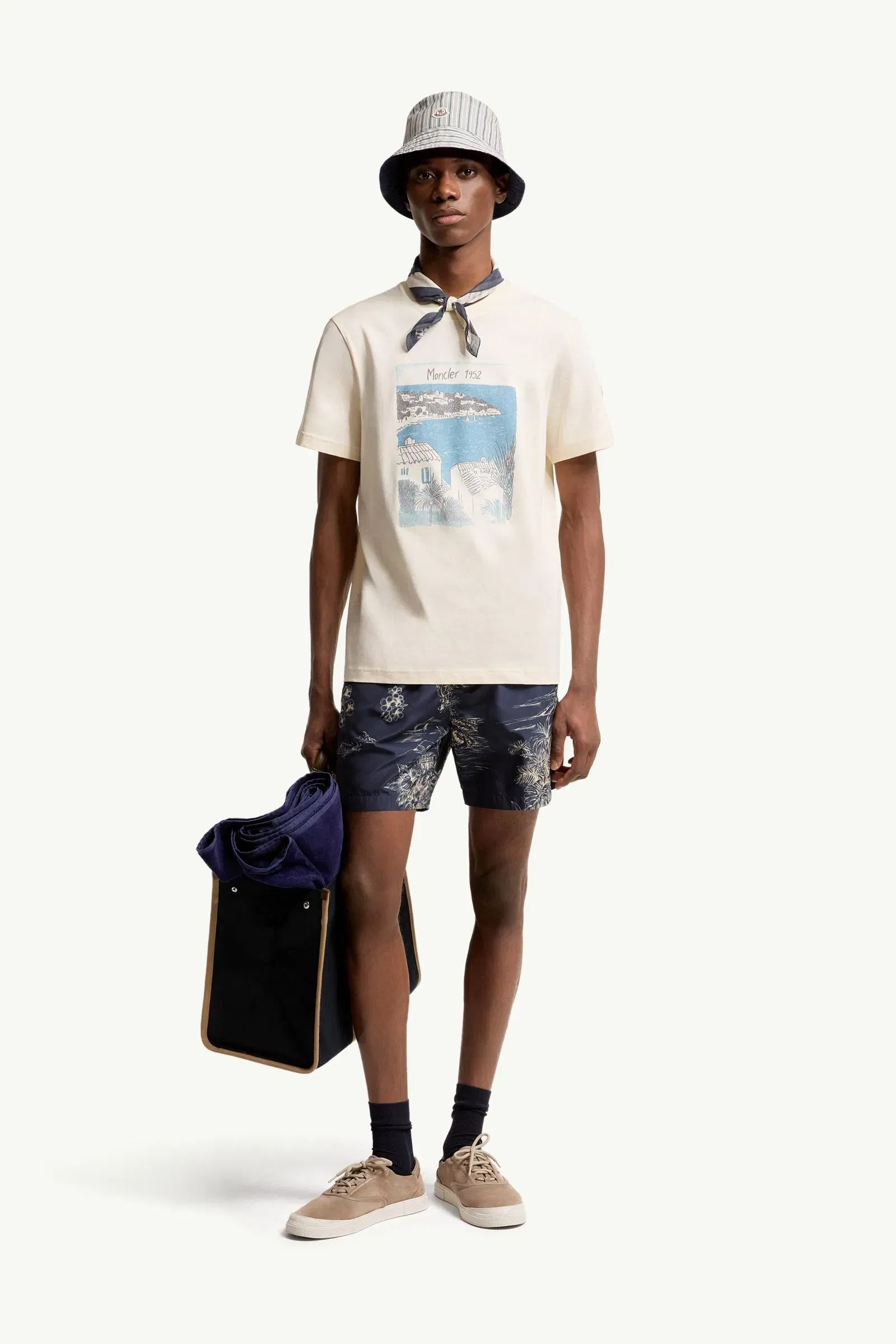 Moncler Seaside Print Cotton T-Shirt White Ivory White Ivory