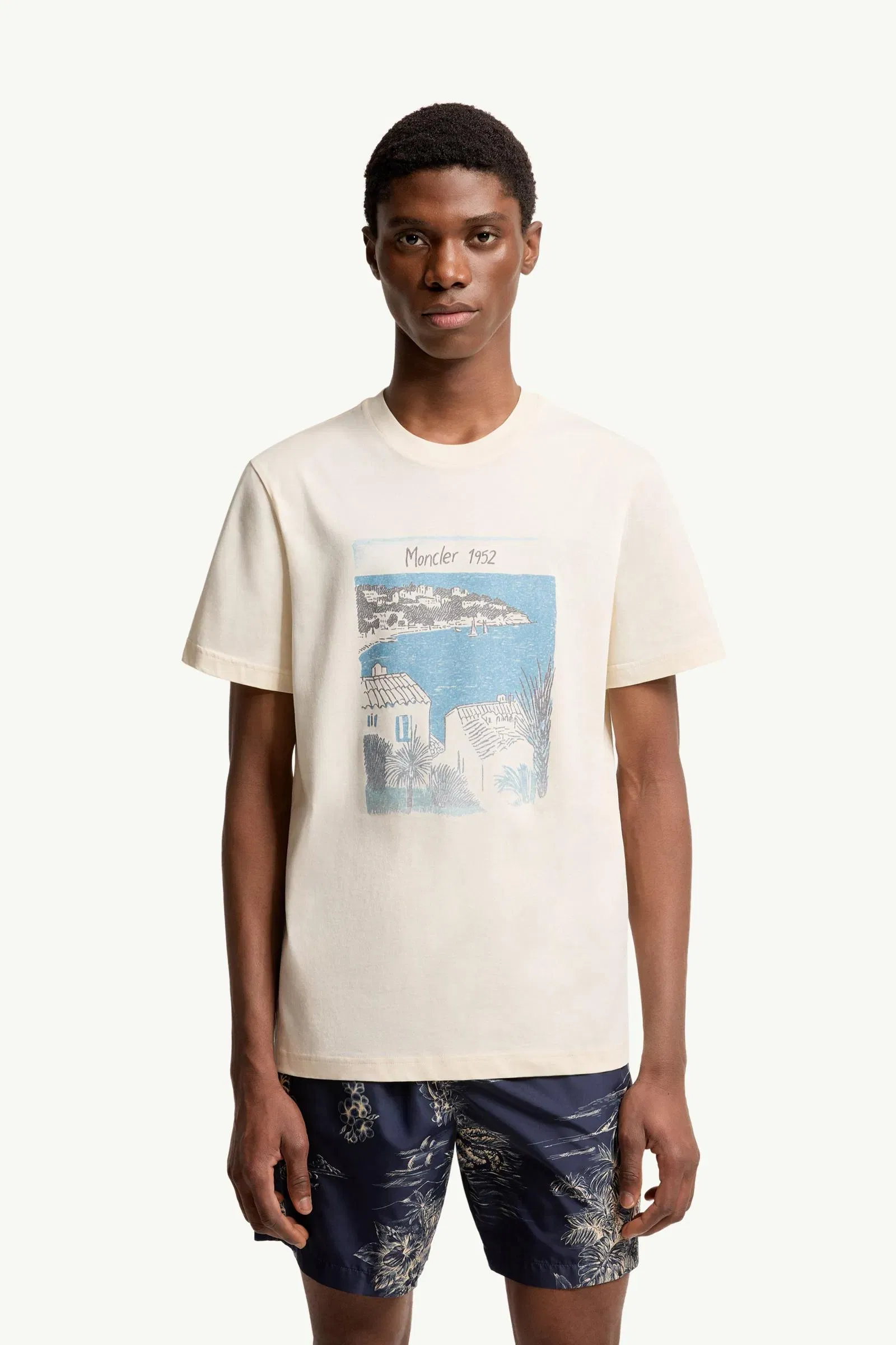 Moncler Seaside Print Cotton T-Shirt White Ivory White Ivory