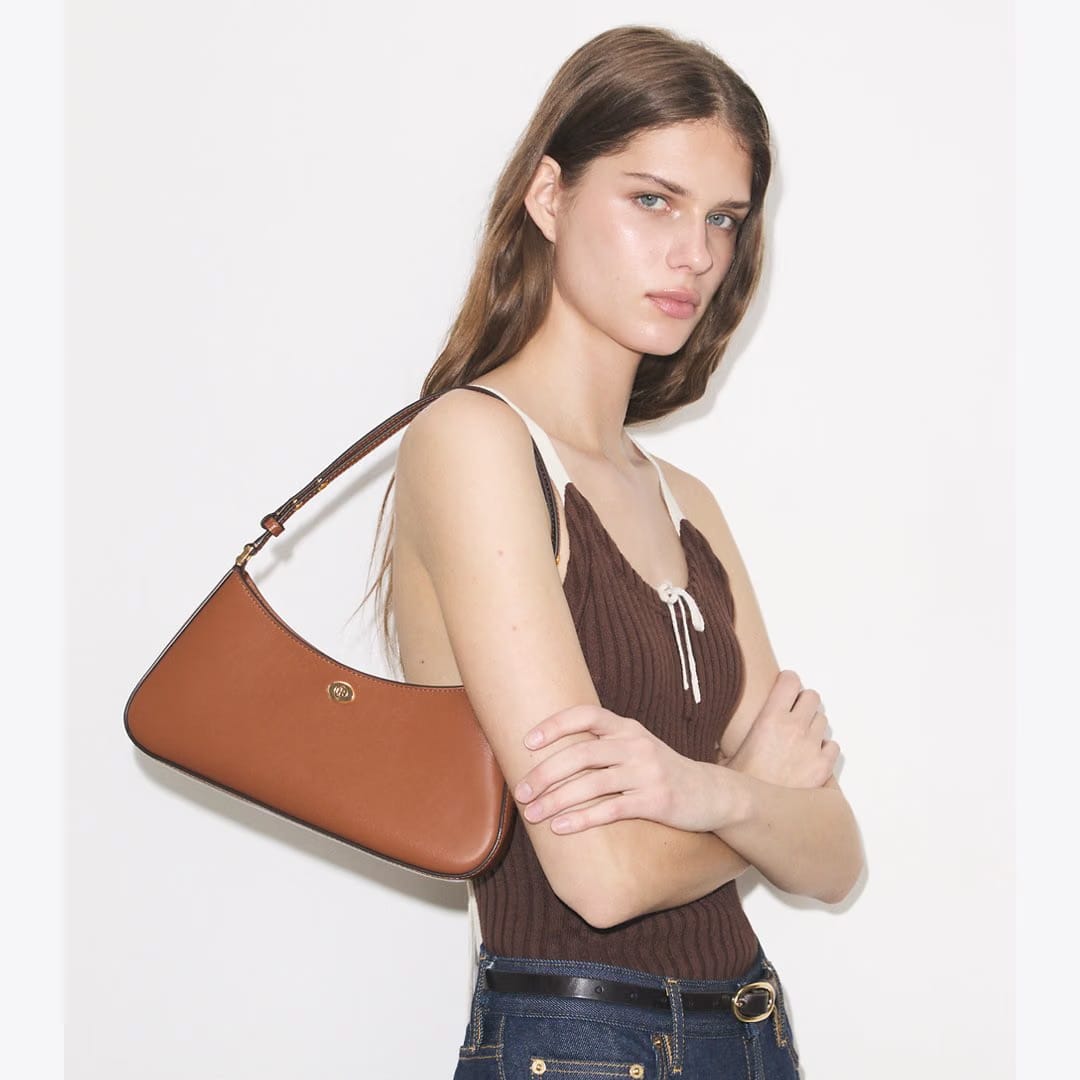 Tory Burch Robinson Zip Top Shoulder Bag Aged Tan
