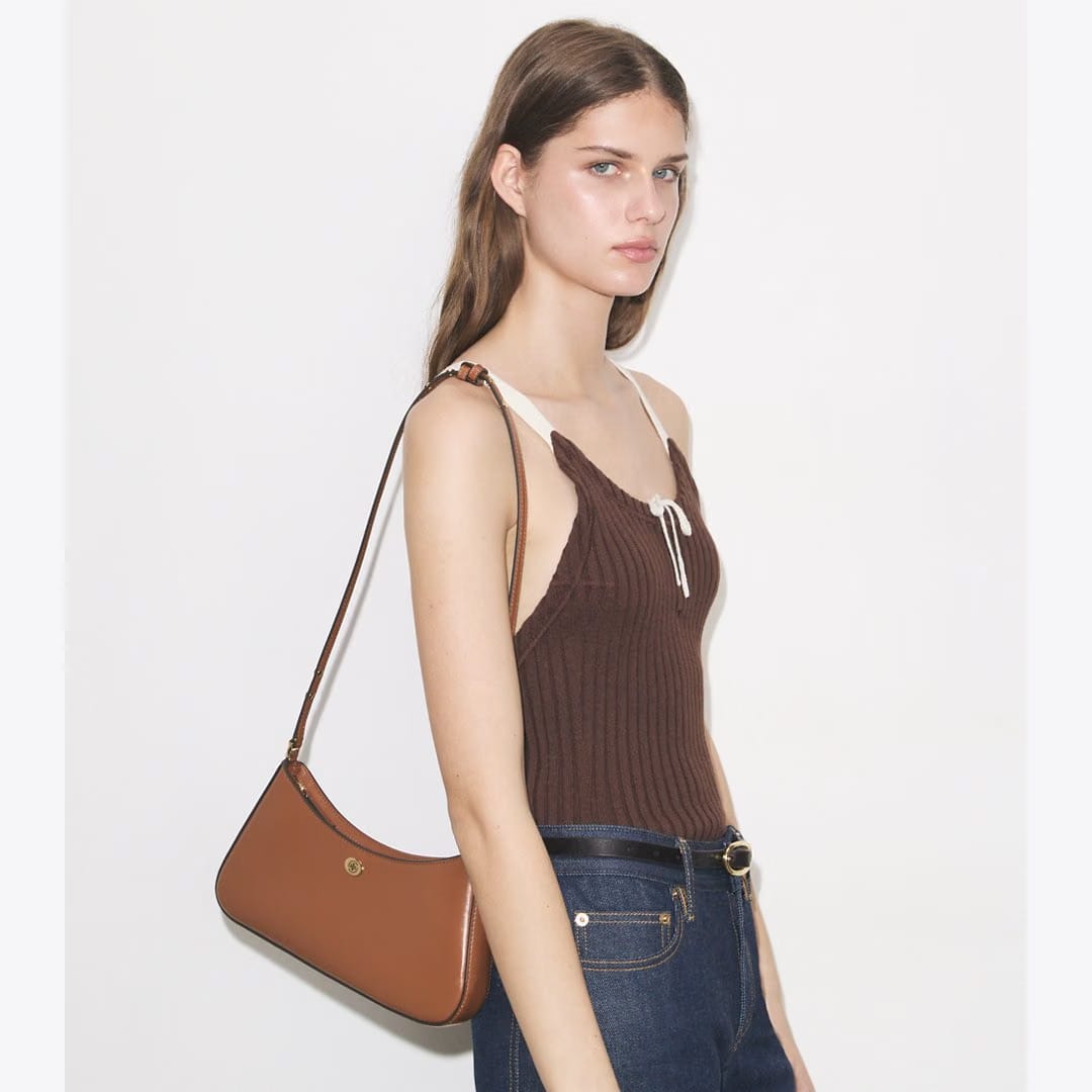 Tory Burch Robinson Zip Top Shoulder Bag Aged Tan
