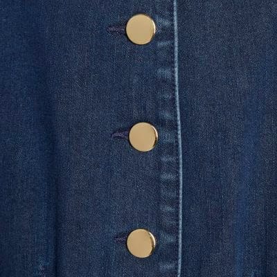 Blue Denim Button Cap Sleeve Midi Dress