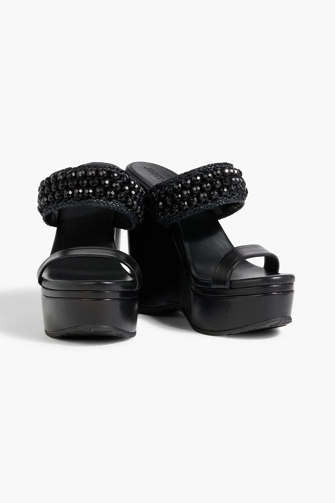 Jimmy Choo Amoure 130 Bead-Embellished Raffia And Leather Wedge Sandals Black Women's