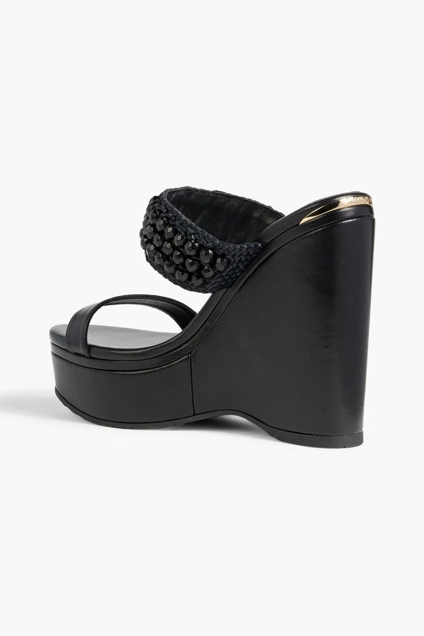 Jimmy Choo Amoure 130 Bead-Embellished Raffia And Leather Wedge Sandals Black Women's