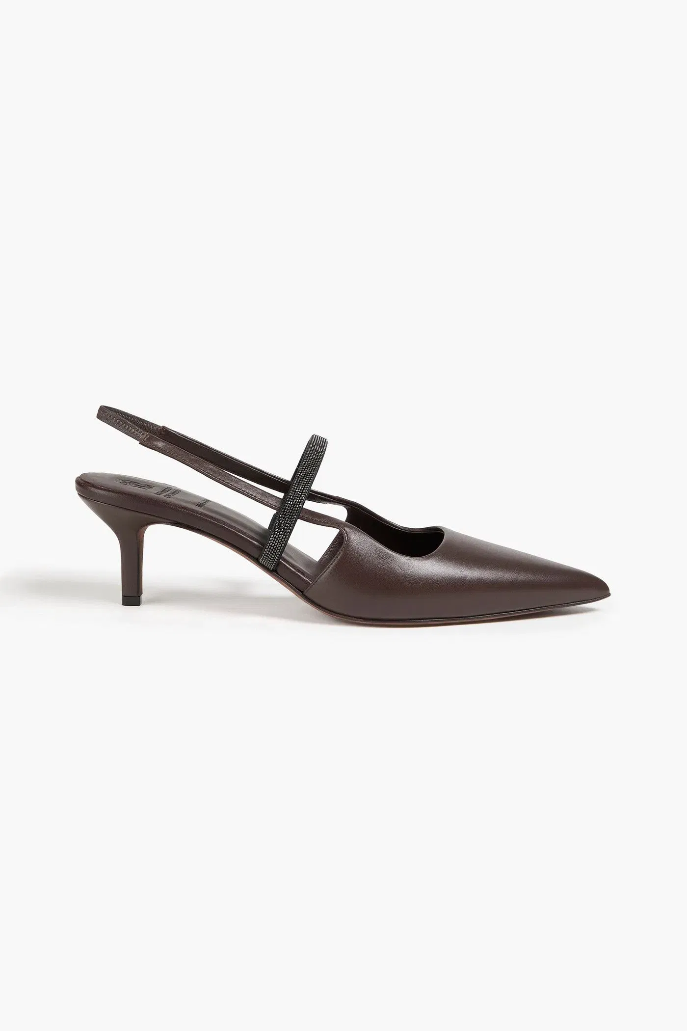 Brunello Cucinelli Bead-Embellished Leather Slingback Pumps Chocolate Women's