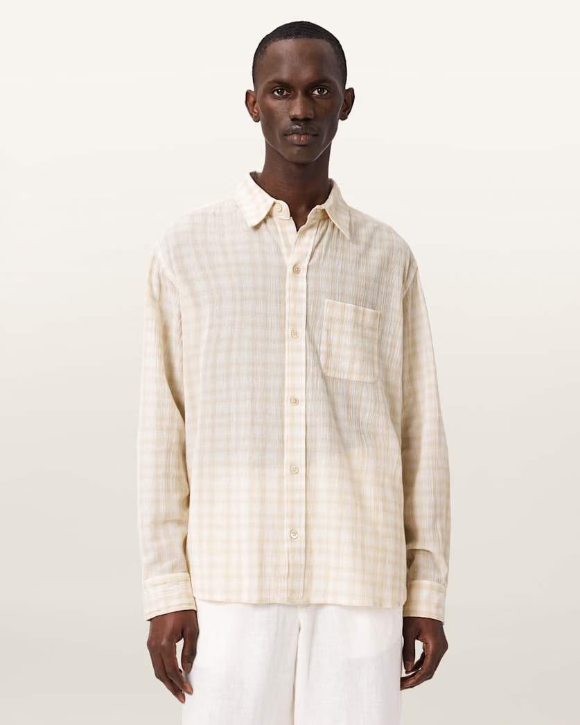AllSaints Toya Oversized Long Sleeve Cotton Shirt Sandstone Brown