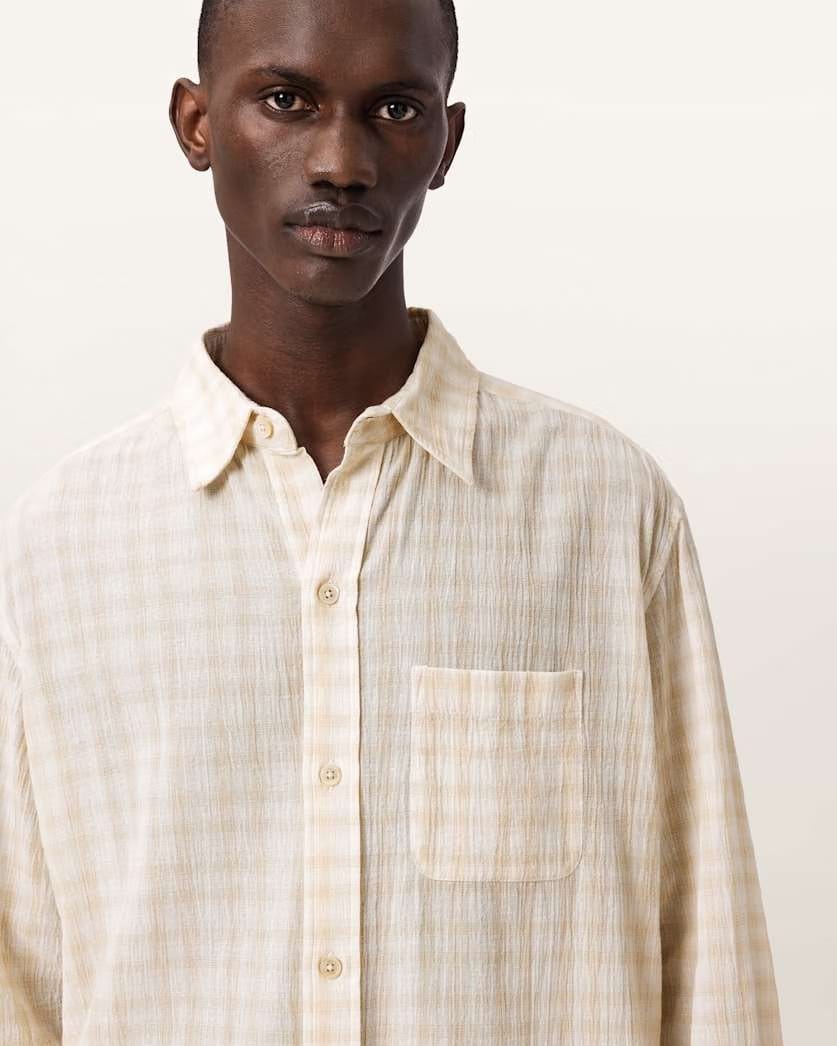 AllSaints Toya Oversized Long Sleeve Cotton Shirt Sandstone Brown