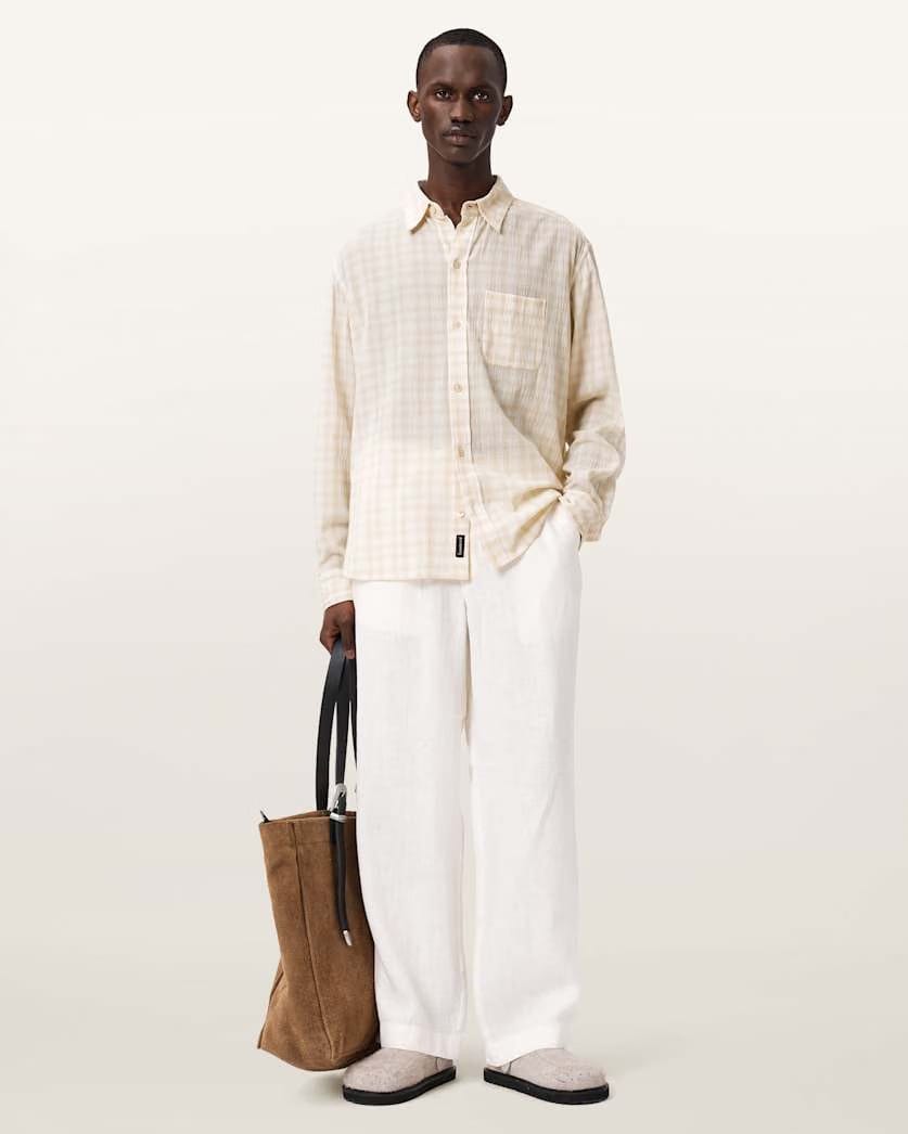 AllSaints Toya Oversized Long Sleeve Cotton Shirt Sandstone Brown