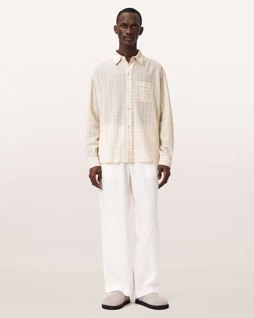 AllSaints Toya Oversized Long Sleeve Cotton Shirt Sandstone Brown
